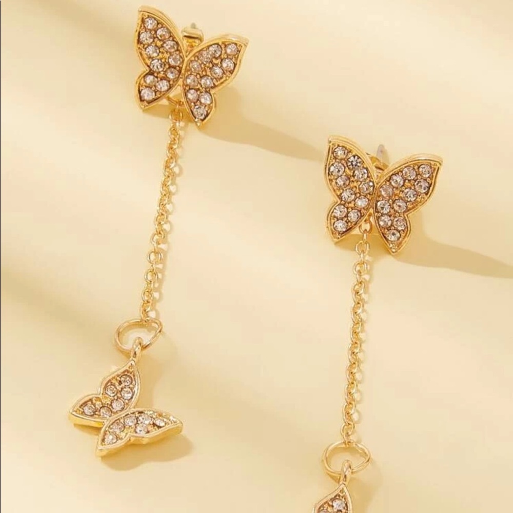 Rhinestone Butterfly Drop Earrings - Picture 3 of 4